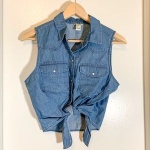 Chambray Tie-front Top